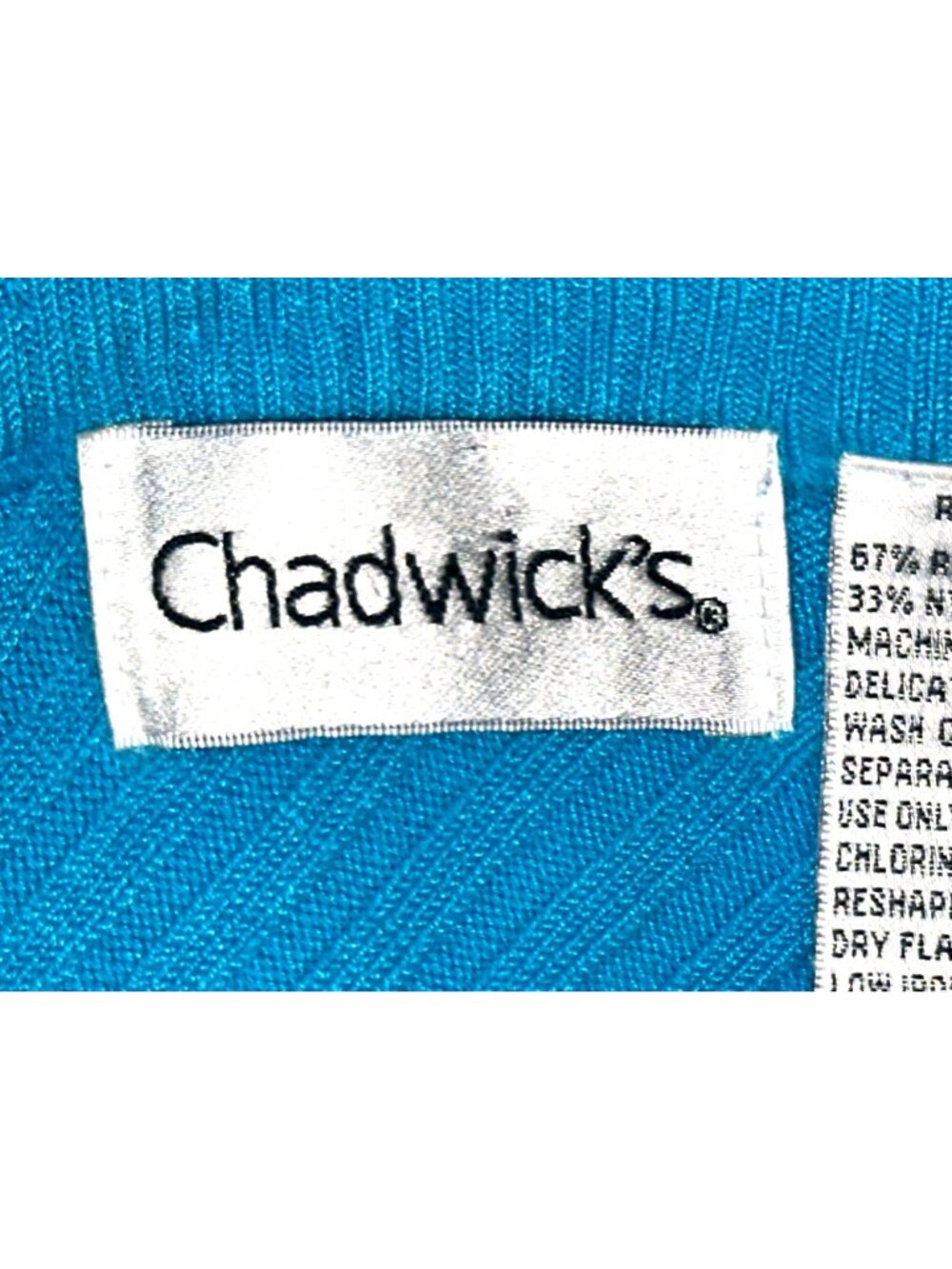 Chadwicks Size L Aqua Blue Ribbed Knit V Neck Sweater Top Coastal Citycore Style - Picture 6 of 8